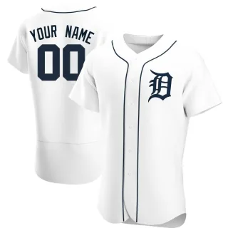 Men's Authentic White Custom Detroit Tigers Home Jersey