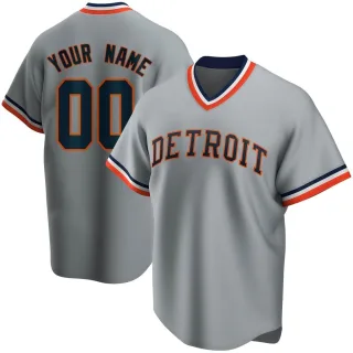 Men's Gray Custom Detroit Tigers Road Cooperstown Collection Jersey