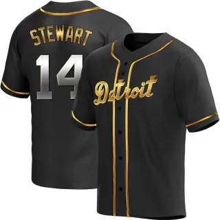 Men's Replica Black Golden Christin Stewart Detroit Tigers Alternate Jersey