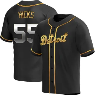 Men's Replica Black Golden John Hicks Detroit Tigers Alternate Jersey