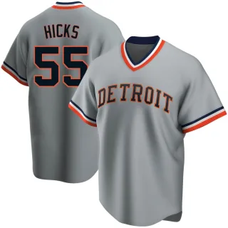 Men's Replica Gray John Hicks Detroit Tigers Road Cooperstown Collection Jersey