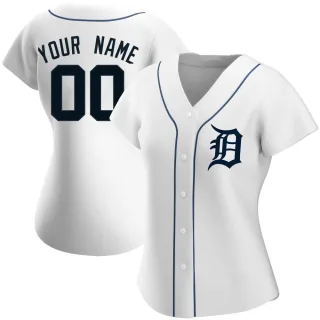 Women's Authentic White Custom Detroit Tigers Home Jersey