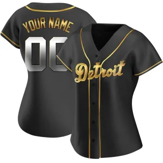 Women's Replica Black Golden Custom Detroit Tigers Alternate Jersey