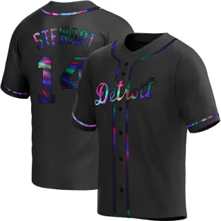 Youth Replica Black Holographic Christin Stewart Detroit Tigers Alternate Jersey